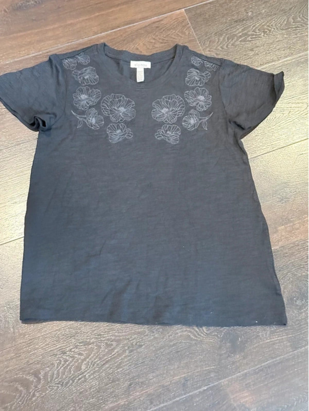 Ella Moss Women’s Floral T-Shirt Size XS Black Short Sleeve 1571